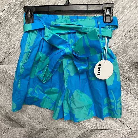 STAUD | Sage Blue Hibiscus Tie Waisted Shorts Size 4 - Picture 4 of 14